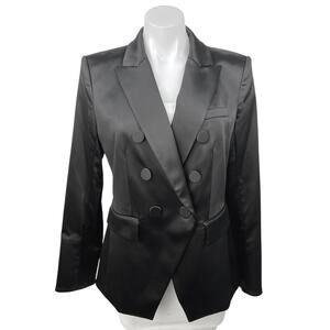NEW Veronica Beard Miller Dickey Black Satin Double Breasted Blazer Jacket Sz 8